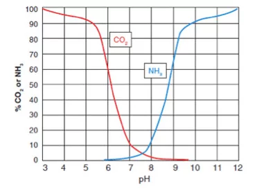 CO 2和pH相關(guān)，影響NH 3的毒性